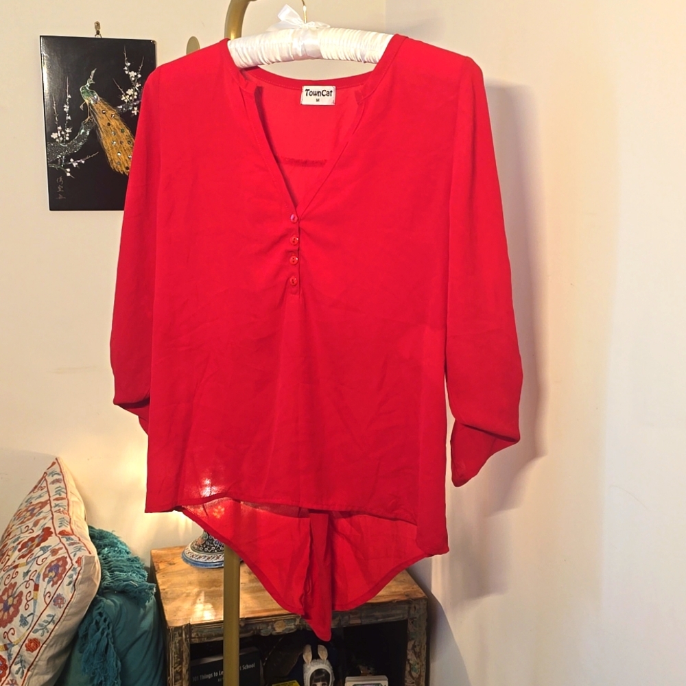 Flowy sheer red blouse
